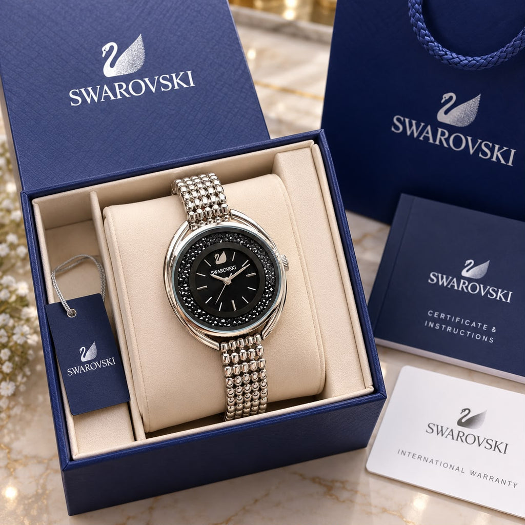 Swarovski Crystalline Oval Black Bracelet Watch - ZypherPremium