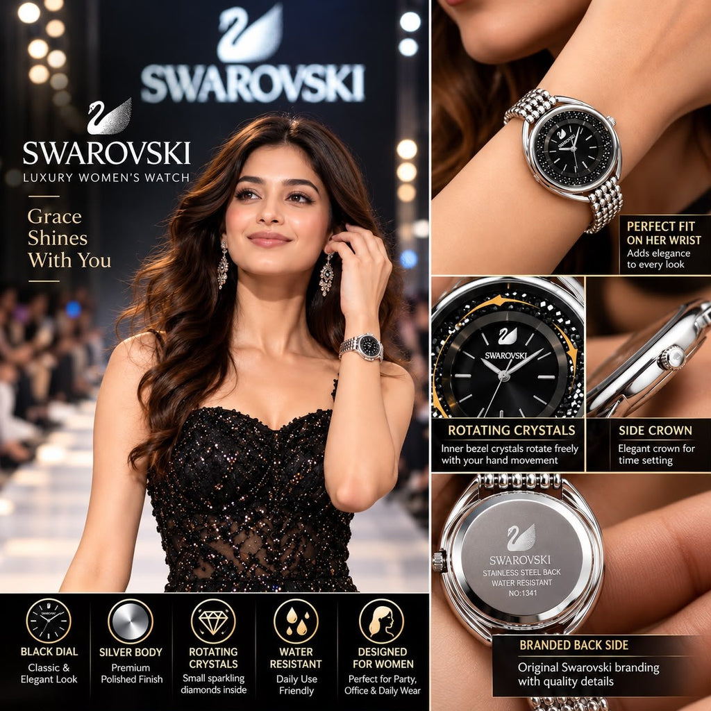 Swarovski Crystalline Oval Black Bracelet Watch - ZypherPremium